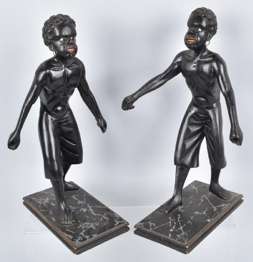 Lot of 2 WOOD CARVED GLASSED EYED BLACK FIGURES (1 of 6)