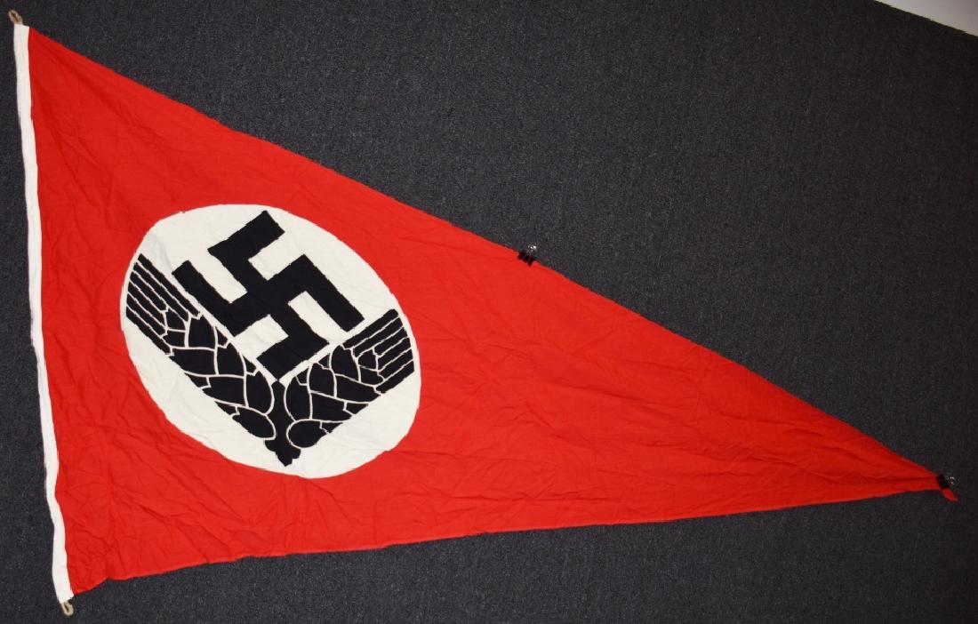 GERMAN NAZI RAD CAMP PENNANT FLAG: Measures 76" by 42", bright colors, two sided with original rope hoist. Minor wear. Excellent