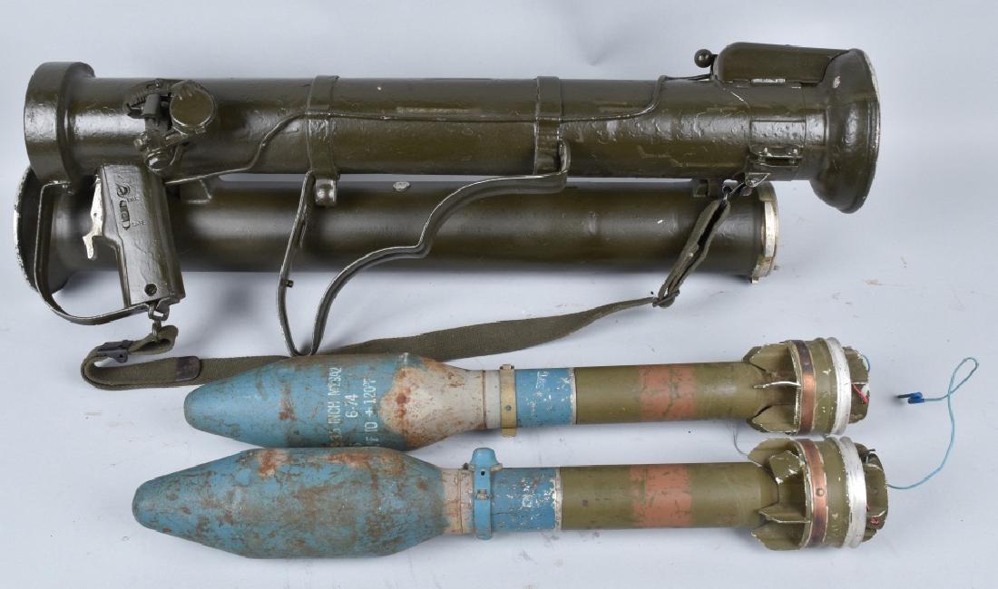 M20 BAZOOKA 3.5" ROCKET LAUNCHER, INERT: Cast aluminum take down construction, has been milled and deactivated, includes 2 INERT dummy rounds for display. Great display item. INERT, Very Good