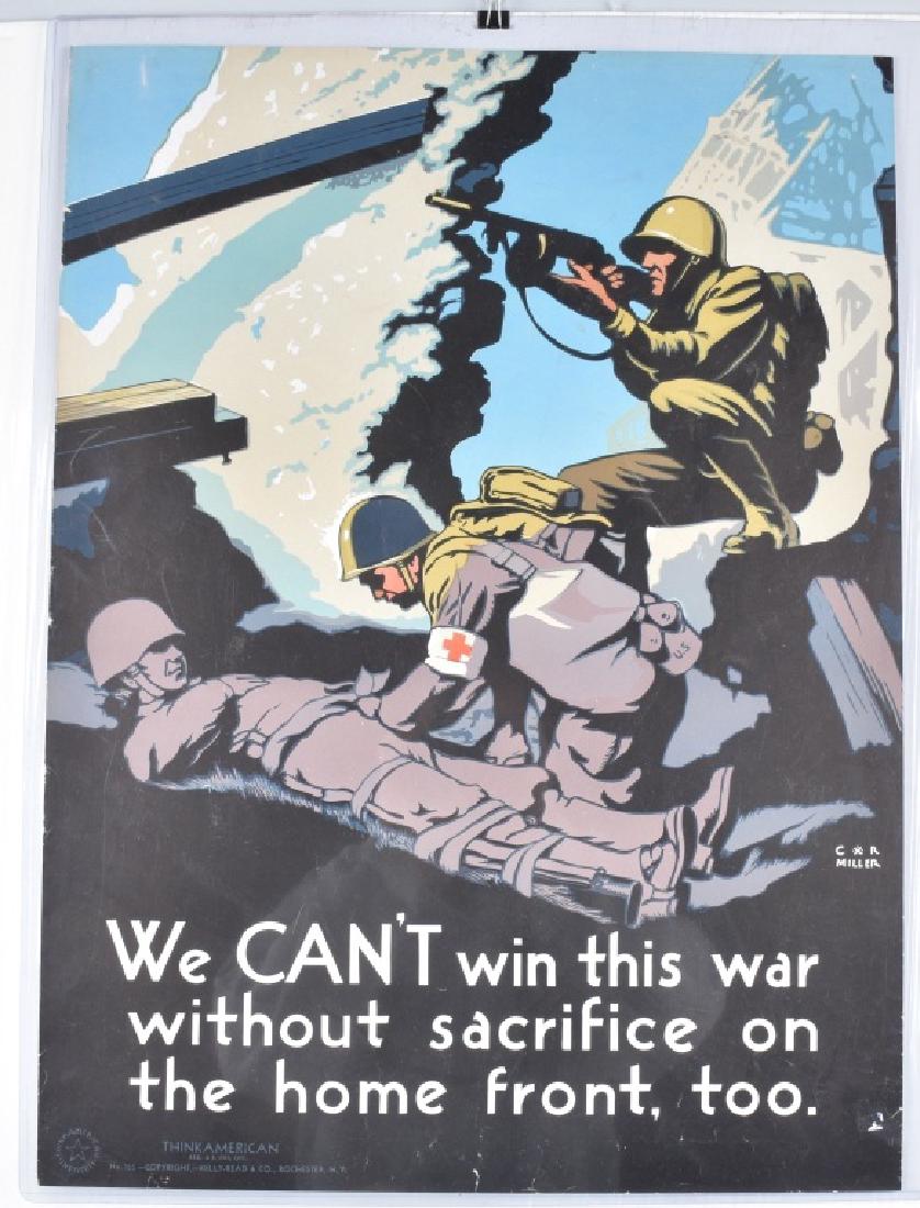 WW2 THINK AMERICAN PATRIOTIC POSTER: About 27" by 20" nice colors and details. Light wear. Very Good-Excellent