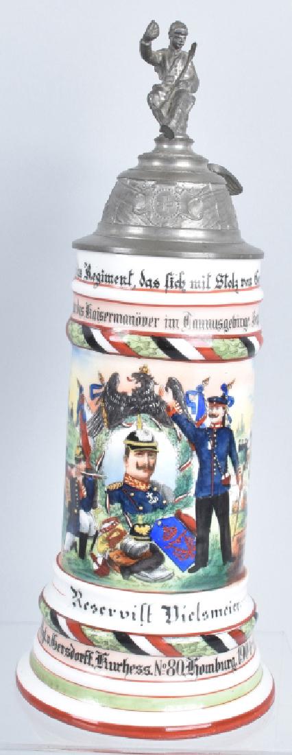 IMPERIAL GERMAN LITHOPANE REGIMENTAL STEIN: 12" high, 80th Bavarian Regiment 1904-1906, Excellent