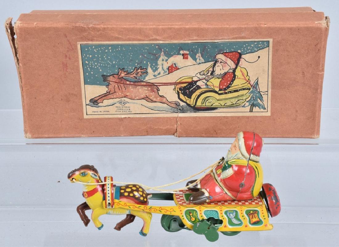 JAPAN Tin Windup SANTA SLEIGH & RAINDEER w/BOX (1 of 4)