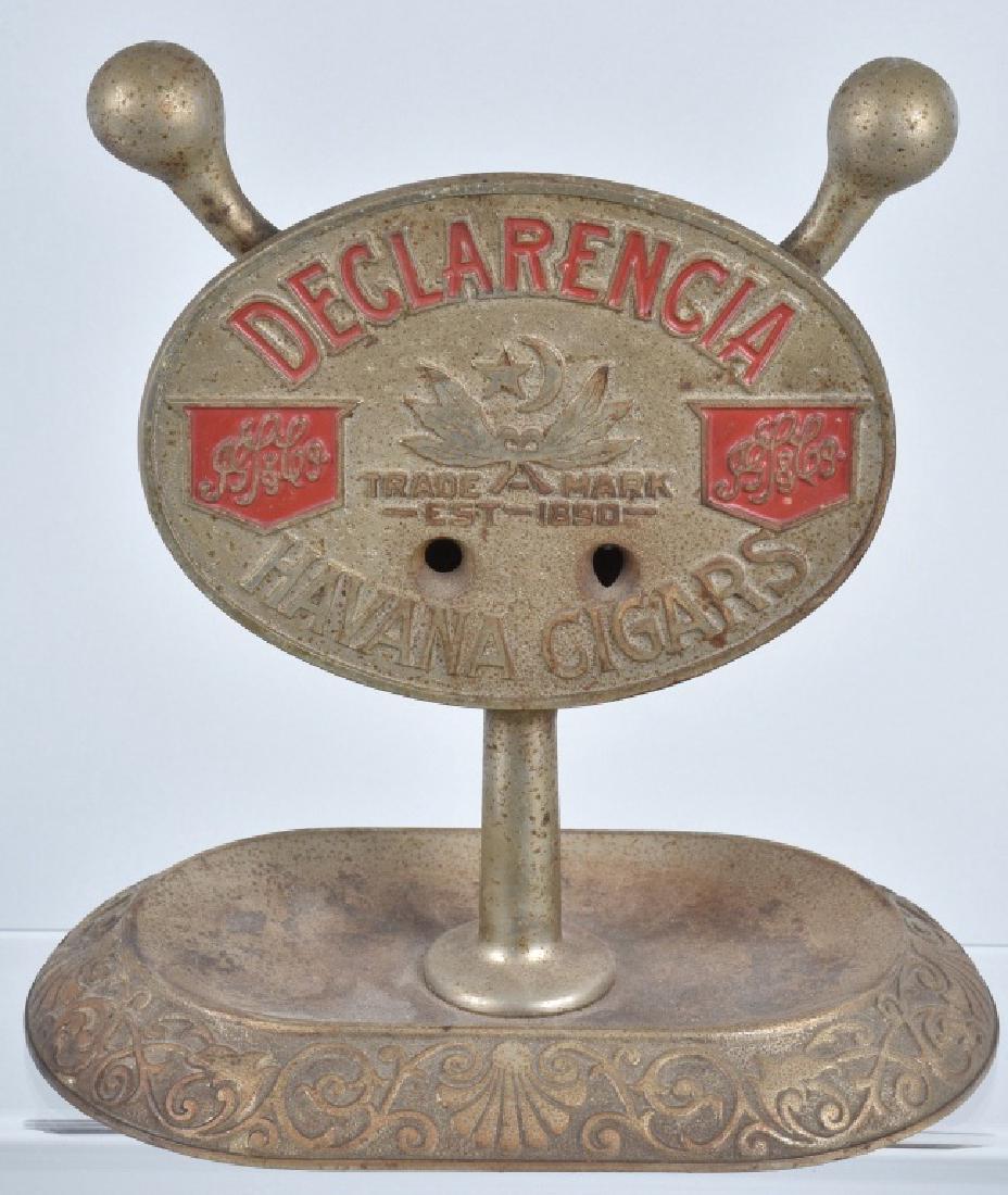 DECLARENCIA HAVANA CIGARS CAST IRON CIGAR TRIMMER: Great looking ornate cast iron double cigar trimmer. Excellent cast details. Has wear to finish, but may clean to a higher grade. Very Good