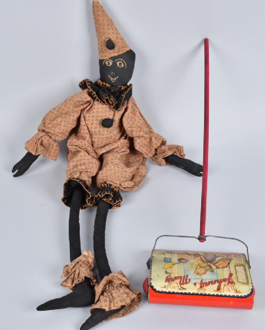 EARLY BLACK FOLK ART CLOWN DOLL and TOY SWEEPER (1 of 6)