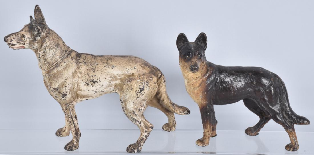 2-HUBLEY GERMAN SHEPHARD CAST IRON DOORSTOPS: Largest is 13', both have nice cast details and general paint wear. Very Good