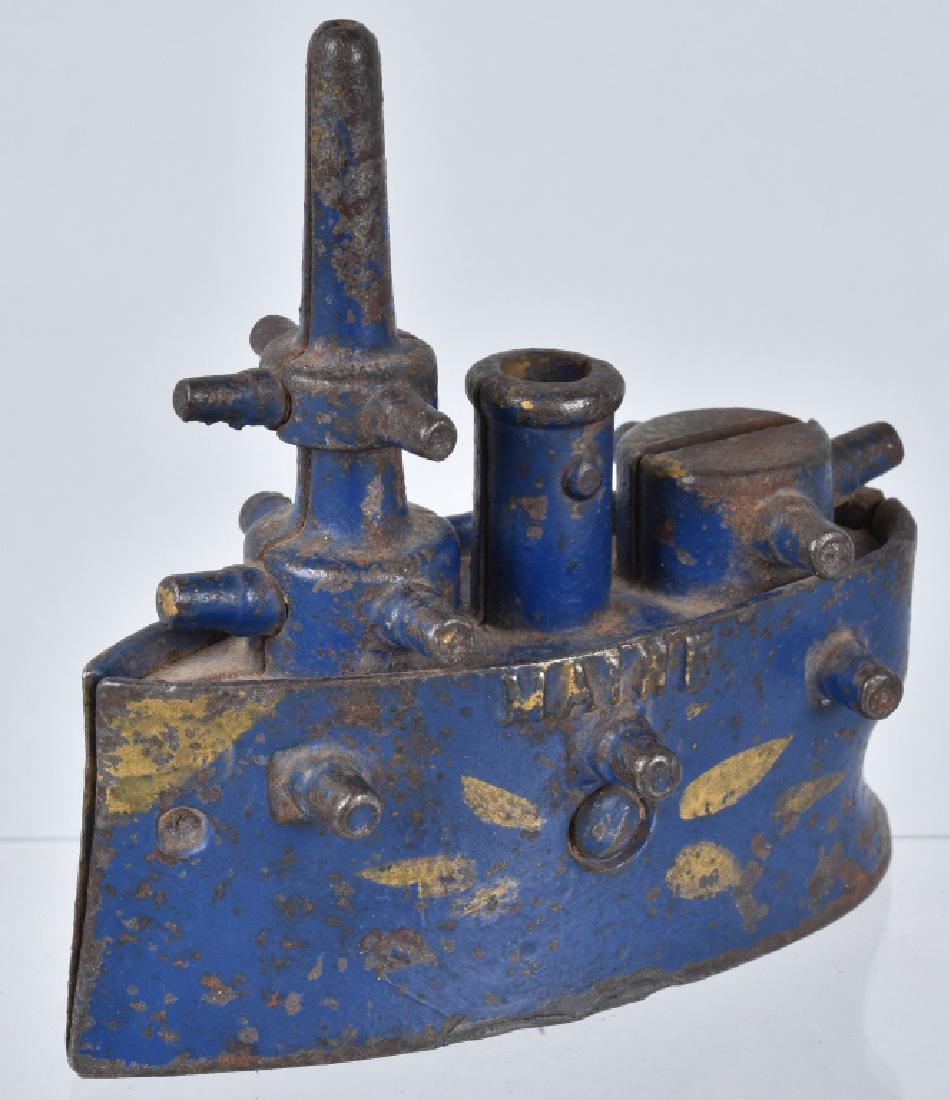 GREY IRON MAINE BATTLESHIP STILL BANK "BLUE" (1 of 5)