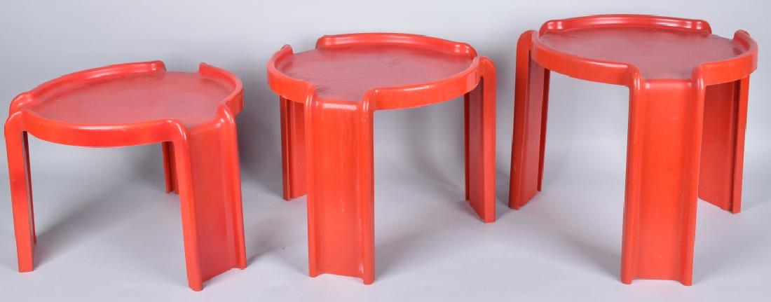 MID-CENTURY CYCOLAC STACKING RED PLASTIC TABLES (1 of 4)