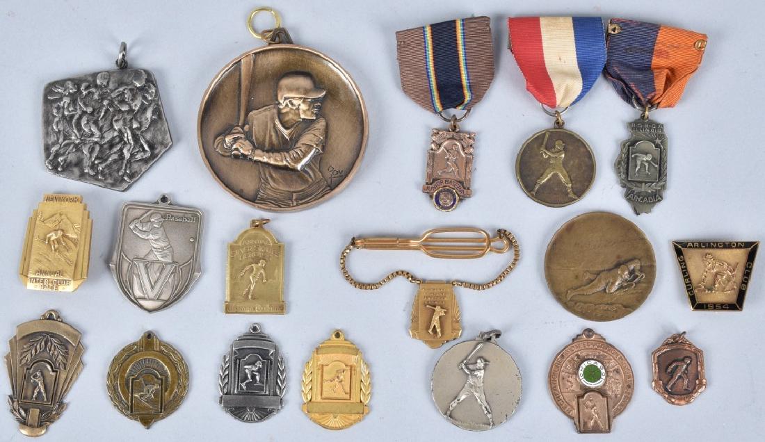 18-SPORTS MEDALS, BASEBALL, SKIING and MORE: Nice lot with various sports medals including baseball, skiing, 1934 curling, skating, hokey and sledding. Condition varies. Very Good-Excellent