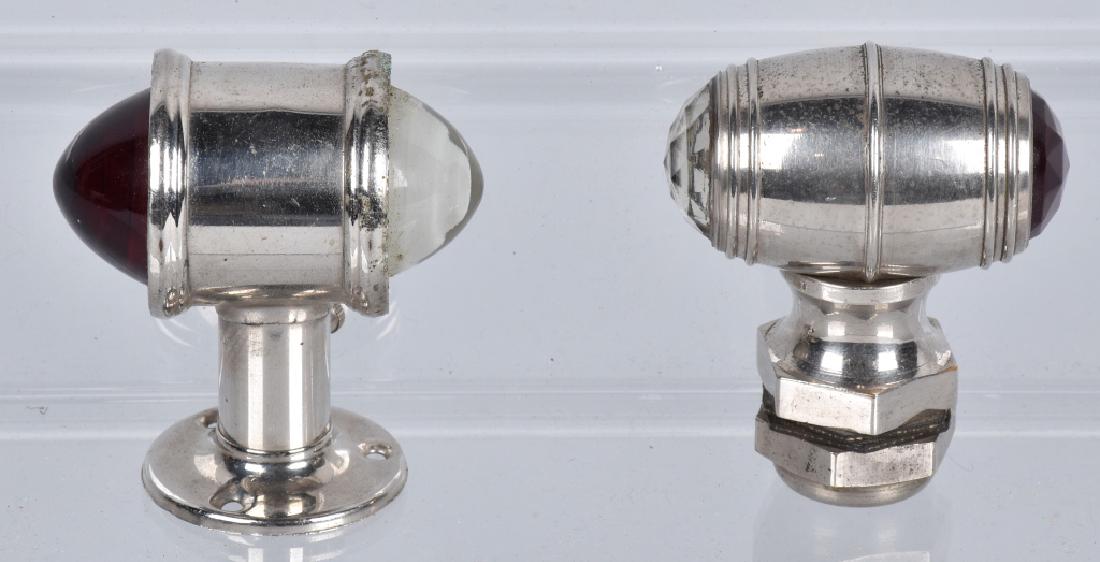 VINTAGE MOTORCYCLE OR AUTO PARKIGN LIGHTS: About 3" by 2 1/2", nickel plated with glass lenses. Light wear, Excellent