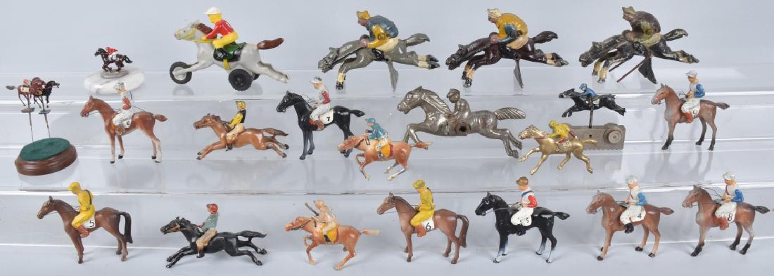 HUGE LOT of HORSE RACE GAME HORSES and JOCKEYS: Largest is 5 1/2", made of painted lead, cast iron and aluminum. Condition varies. Most Very Good