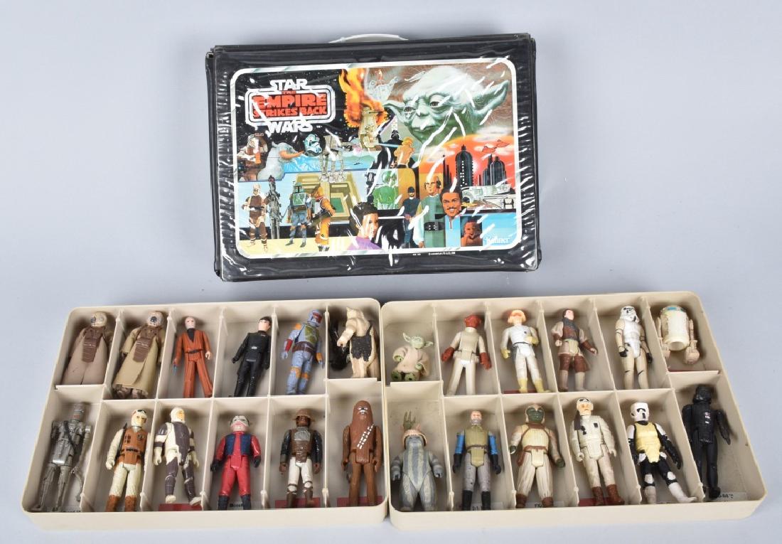 1980 ESB VINYL CASE w/ 24 ACTION FIGURES: 1980 Empire Strikes Back Vinyl Case with 24 Action Figures. Includes Darth Vader, Boba Fett, Yoda, Storm Trooper, and more. Most in great shape. Very Good-Excellent
