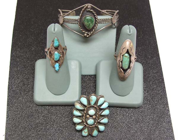 4 Large Vintage Silver Indian Jewelry Pieces NR