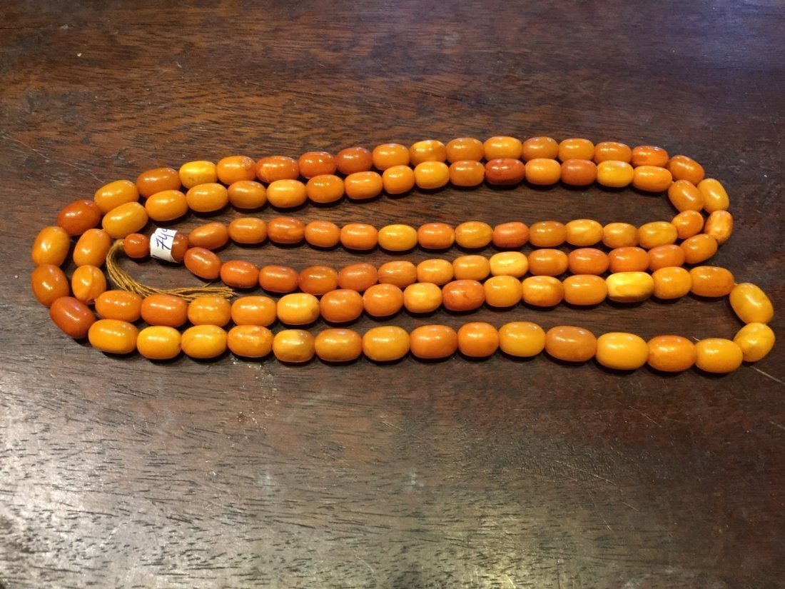 ISLAMIC BUTTERSCOTCH AMBER PRAYER BEADS: RARE ISLAMIC BUTTERSCOTCH AMBER PRAYER 99 BEADS, TOTAL WEIGHT 74 GRAMS, VERY GOOD CONDITION