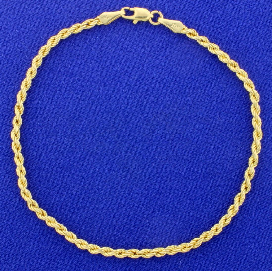8 1/4 Inch Rope Chain Bracelet: 10K yellow gold, it is 2.3mm thick. 1.5g