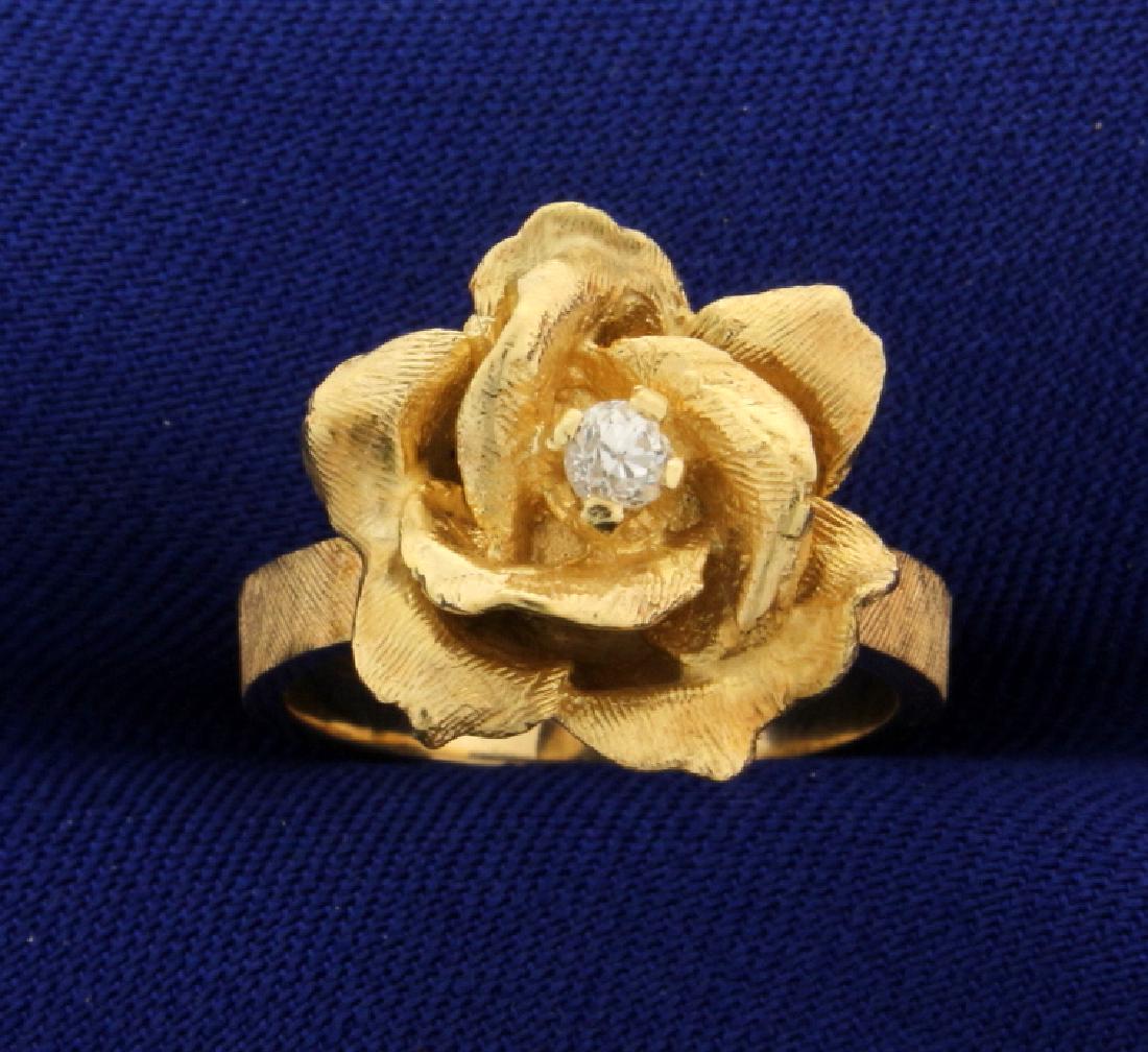 Vintage Rose Diamond Ring: In 14k yellow gold, containing a high quality .1ct old European cut diamond with a VS color/ G clarity. Size 51/4. 5.6g.
