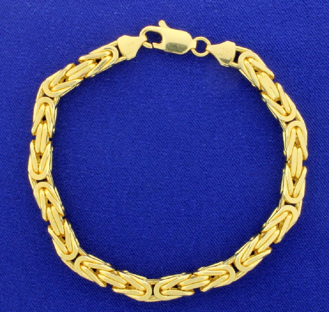 Italian Made Byzantine Heavy Bracelet: 14K yellow gold, the bracelet is 5.8mm thick and 8 1/2 inches long. It is in excellent condition. 48.6g