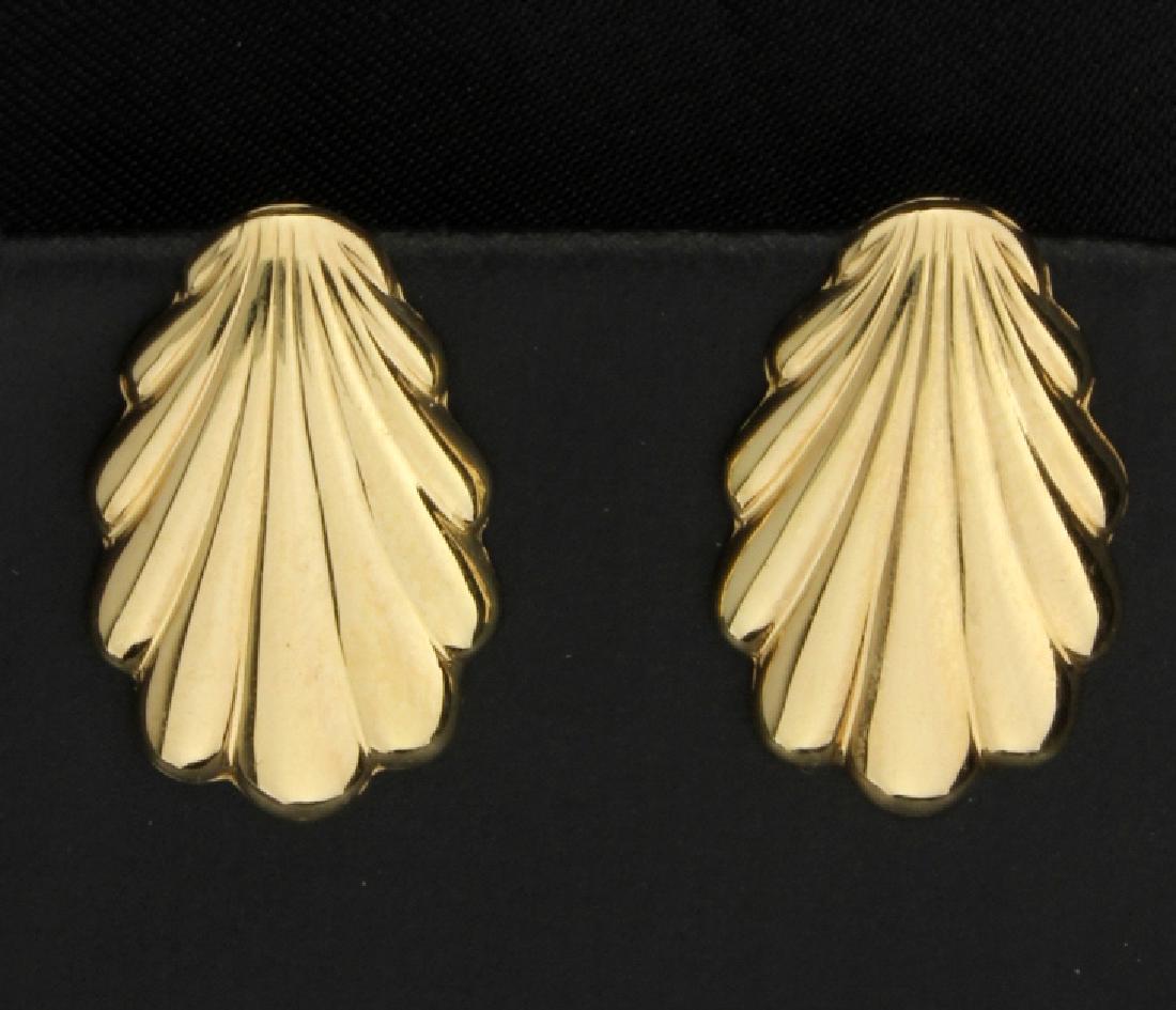 Seashell Gold Earrings: They are 14K yellow gold and are 7/8 inch long, they have friction backs. 2.1g