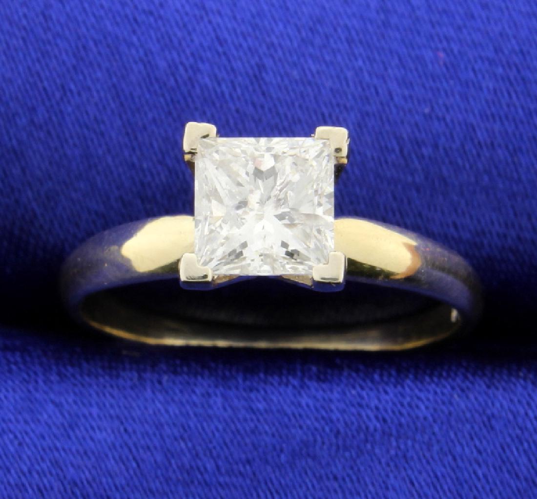 1.26 carat Princess Cut Solitaire Engagement Ring: In 14k yellow gold. Gorgeous 1.26 carat diamond Princess cut solitaire. This princess cut is very white, G color, I1 clarity. Great look! Size 7 3/4 2.7g