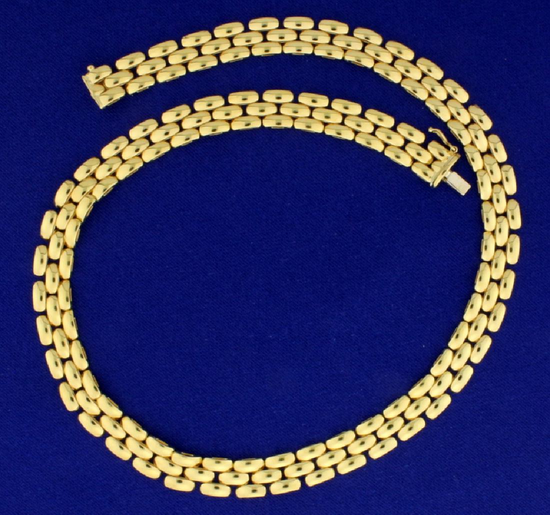 17 Inch Panther Link 18k Gold Necklace: In 18k yellow gold. Approx. 9.25mm wide, 17 inches long, with safety clasp. Beautiful condition and very comfortable to wear. 41.8g