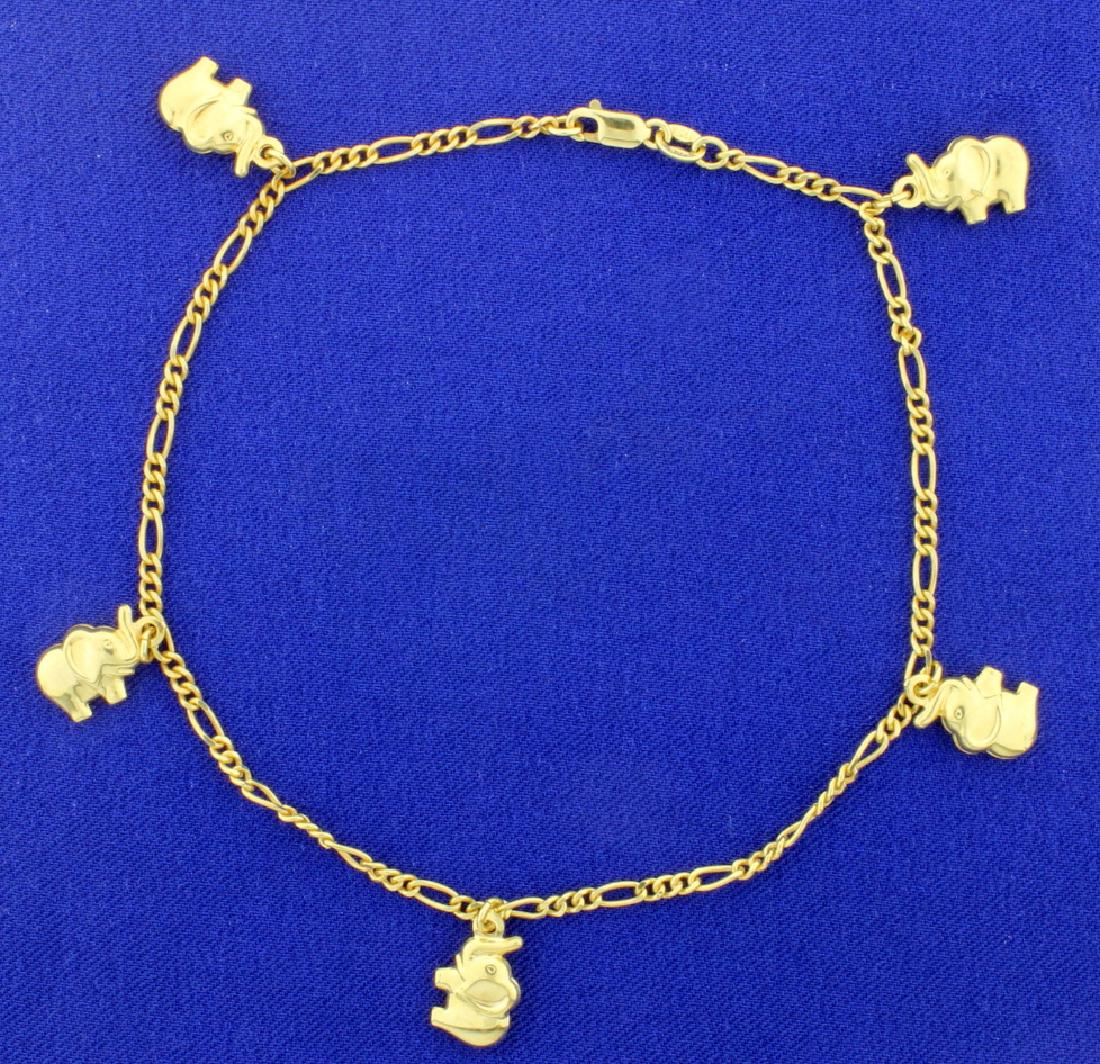 9 3/4 Inch Elephant Anklet: Italian made 10K yellow gold. 5.4g