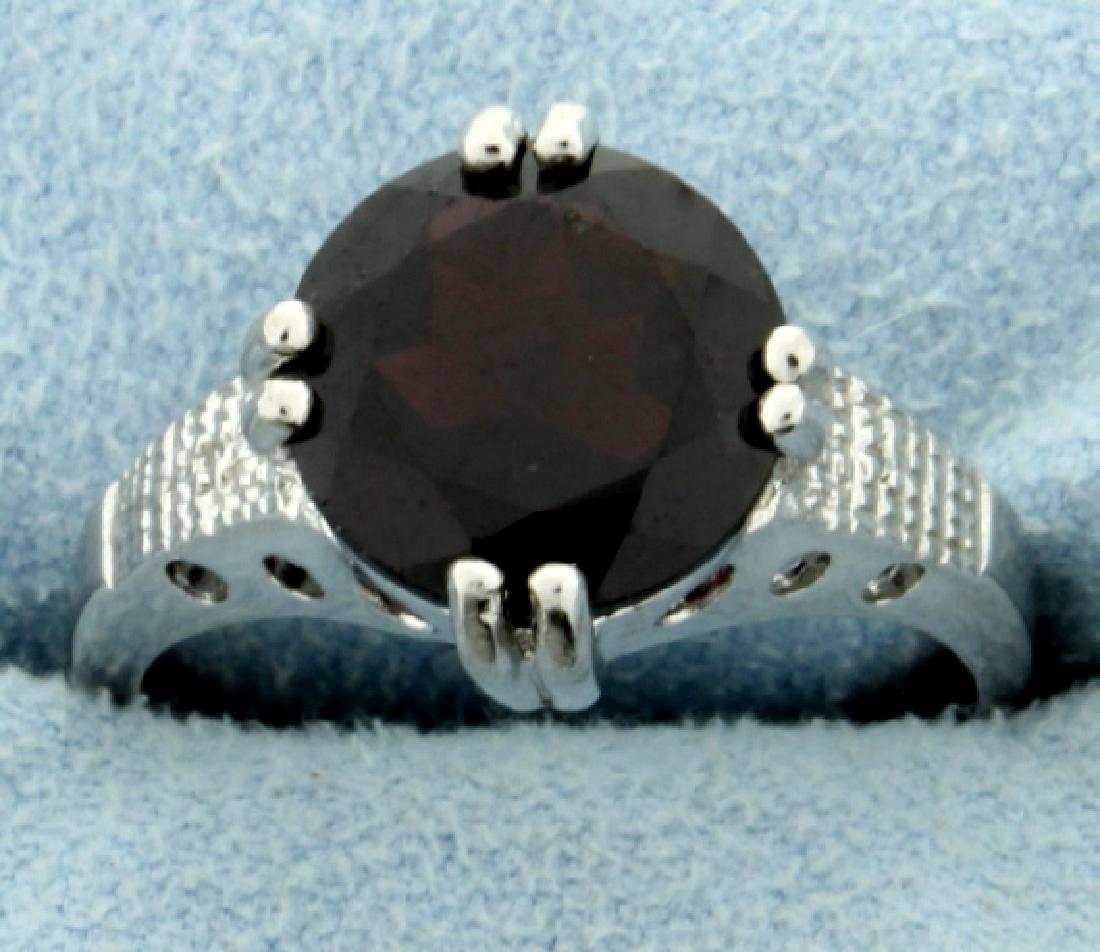 Huge 3.8ct round Garnet Ring with Diamonds: Set in platinum over sterling silver. Size 7 1/2 4.0g