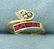 Natural Ruby and Diamond Wrap Style Heart Ring in 14k