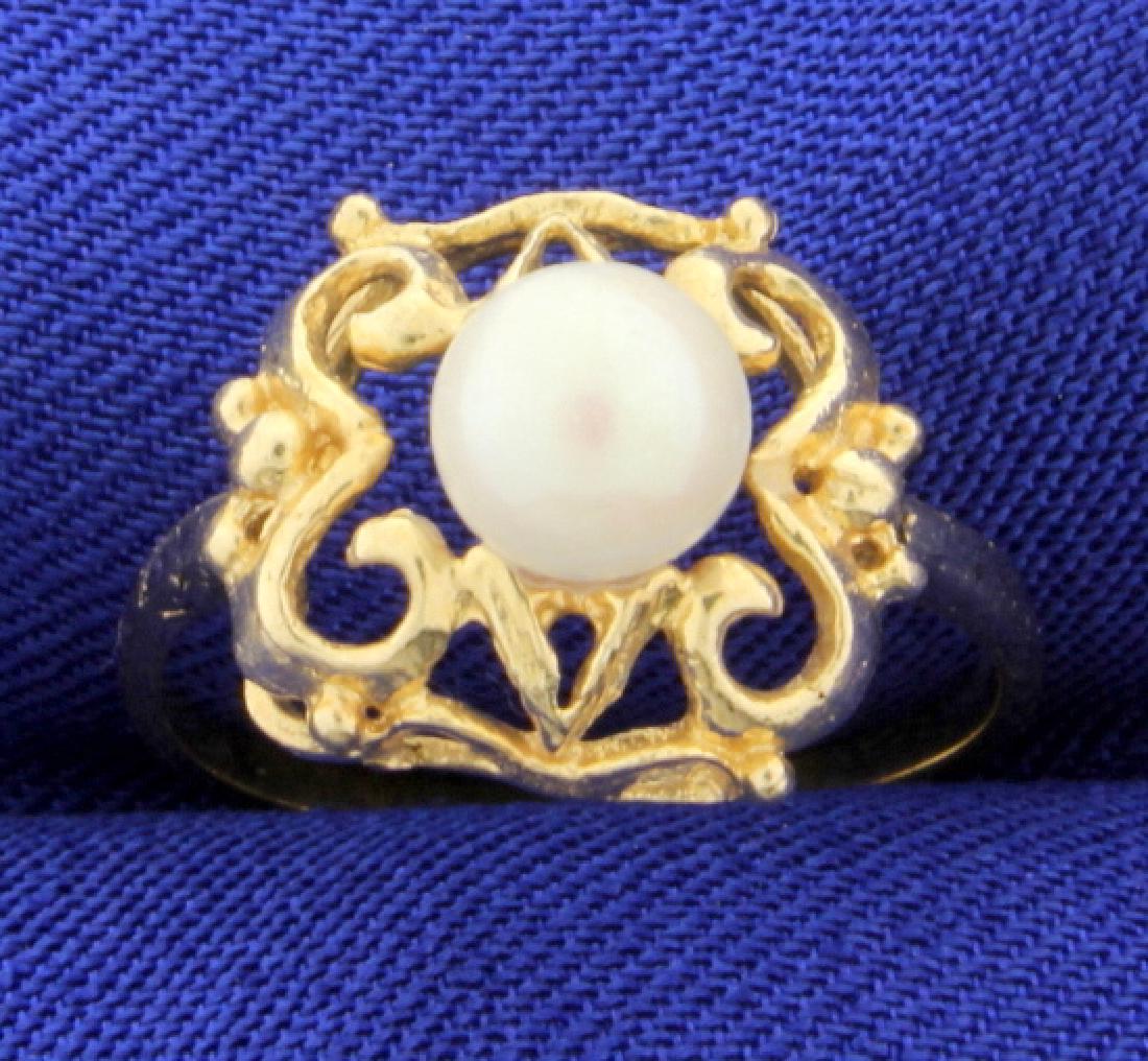 Antique Pearl Ring: In 10K yellow gold, there is a 5.9mm pearl with excellent color. Size 6 1/2 2.1g
