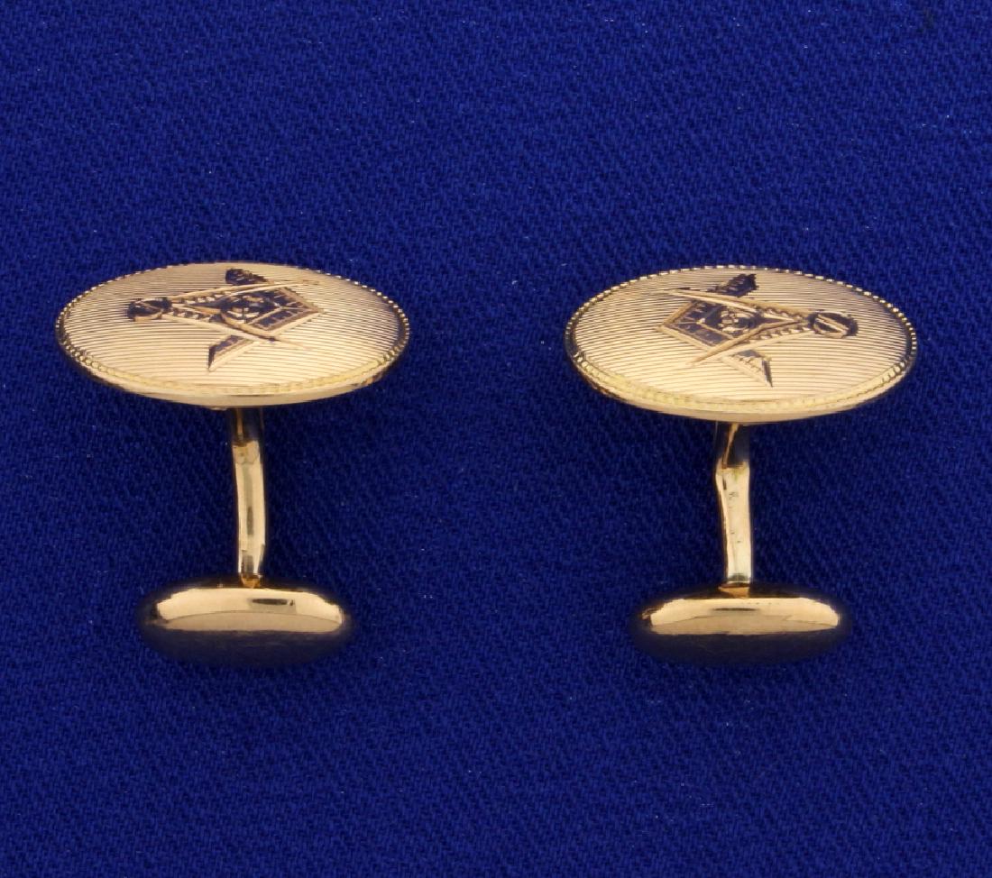 Rose Gold Masonic Cuff Links: In 10k rose gold. Mason logo on the cuff links. 3/4" long. 5.7g.