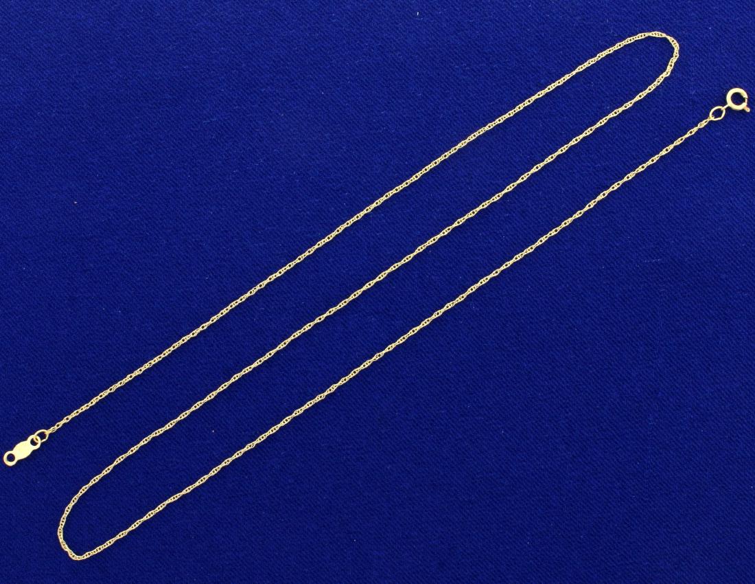 17 Inch Rope Style Neck Chain in 14K Yellow Gold: In 14K Yellow Gold. 17 inches long and .75mm wide. 0.6g