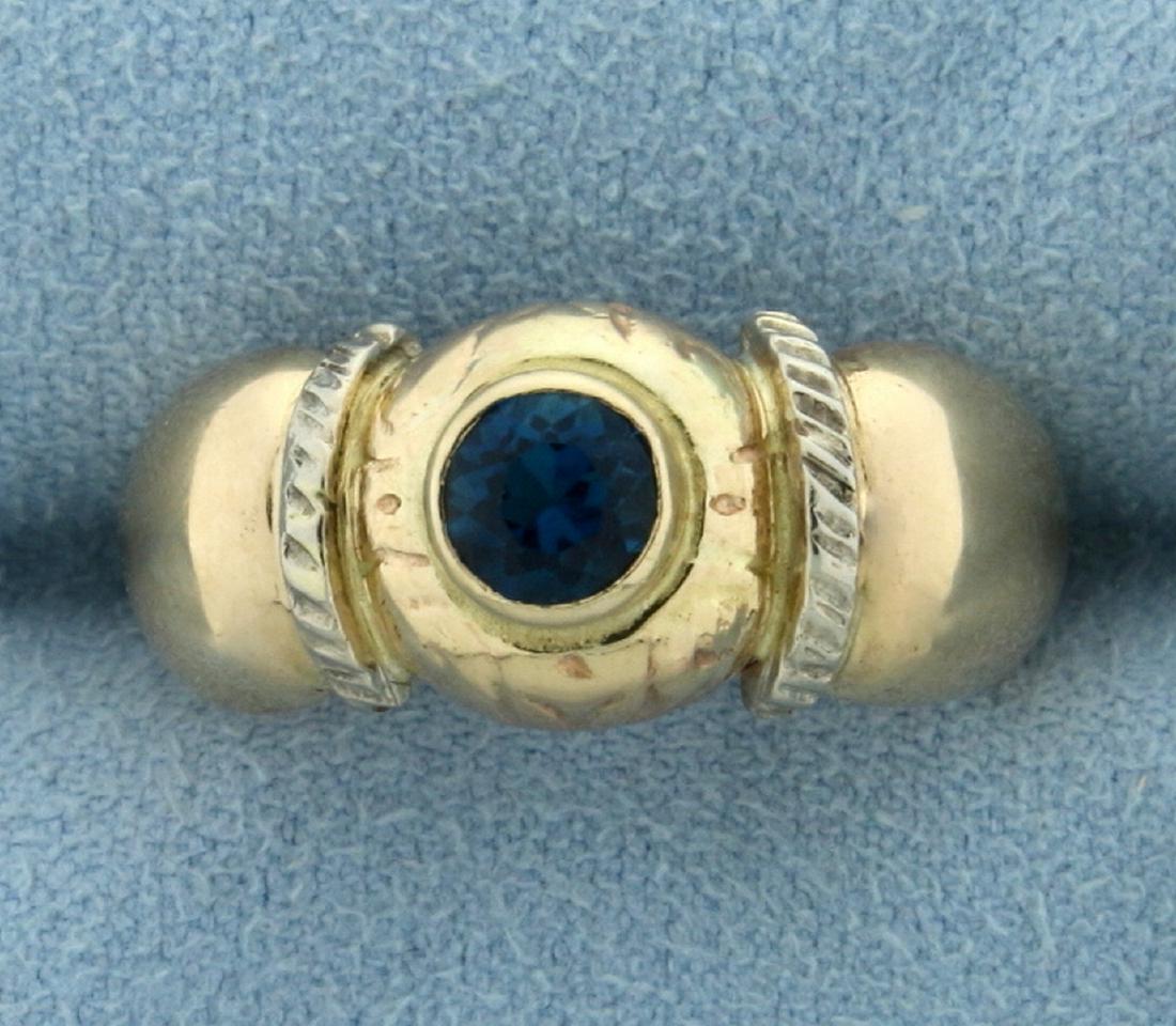 1/2ct Blue Zircon Solitaire Ring in 14K Yellow Gold: In 14K Yellow Gold. Contains a 5mm natural Zircon gemstone with electric blue color and excellent clarity. Size 6 1/2. 5.9g