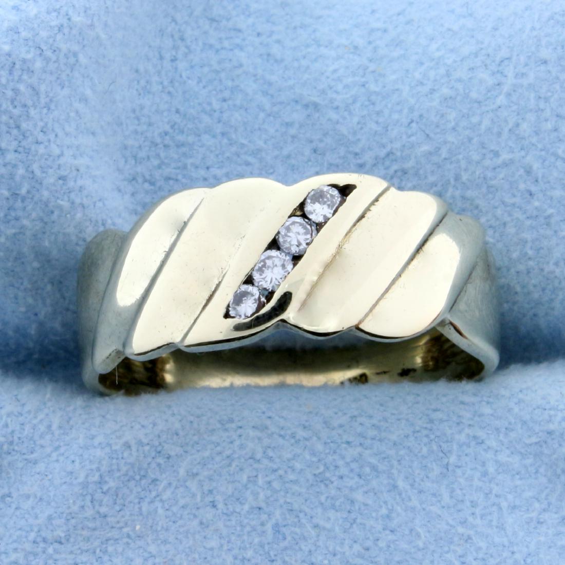 Men's Diamond Wedding or Anniversary Band Ring in 14K: In 14K Yellow Gold. Contains four high quality .03ct round Diamonds, VS clarity/G color. Size 11. 9mm wide. 4.9g