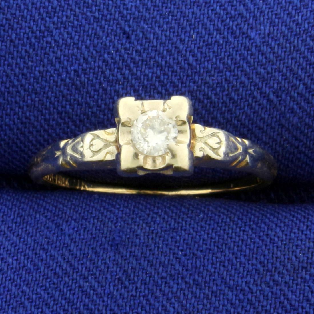 Vintage Round Solitaire Diamond Ring in 14K and 18K: In 14K and 18K Yellow and White Gold. Contains a high quality round .1ct Diamond, VS clarity/F color. Size 5. 1.6g