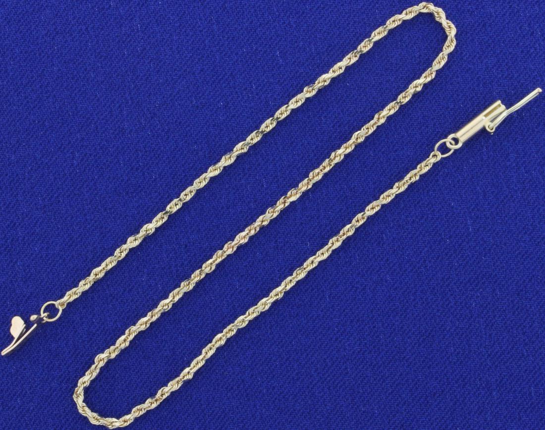 9 Inch Rope Style Anklet in 10K Yellow Gold: In 10K Yellow Gold. 9 inches long. 1.6mm wide. 1.7g