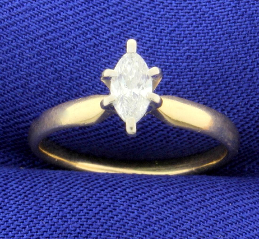 3/8ct Marquise Solitaire Diamond Engagement Ring in 14k: In 14K yellow gold, the 3/8ct marquise diamond is H color/ SI-3 clarity-Nice shape & cut, no noticeable bowtie and eye clean. Size 5 3/4 2.2g