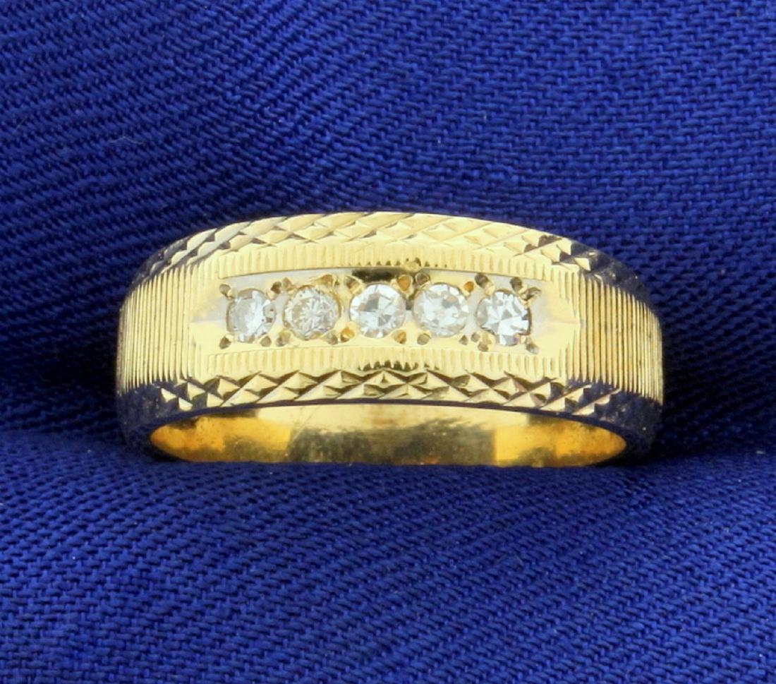 Diamond Wedding or Anniversary Band Ring With Unique: In 14k yellow gold. Contains five high quality .03ct diamonds, SI clarity/H color. Size 6. 4.7g