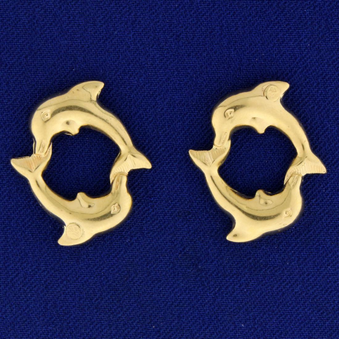 Dolphin Charms for Hoop Earrings or Bracelet in 14K: In 14K Yellow Gold. 3/4 inch long. 2.1g