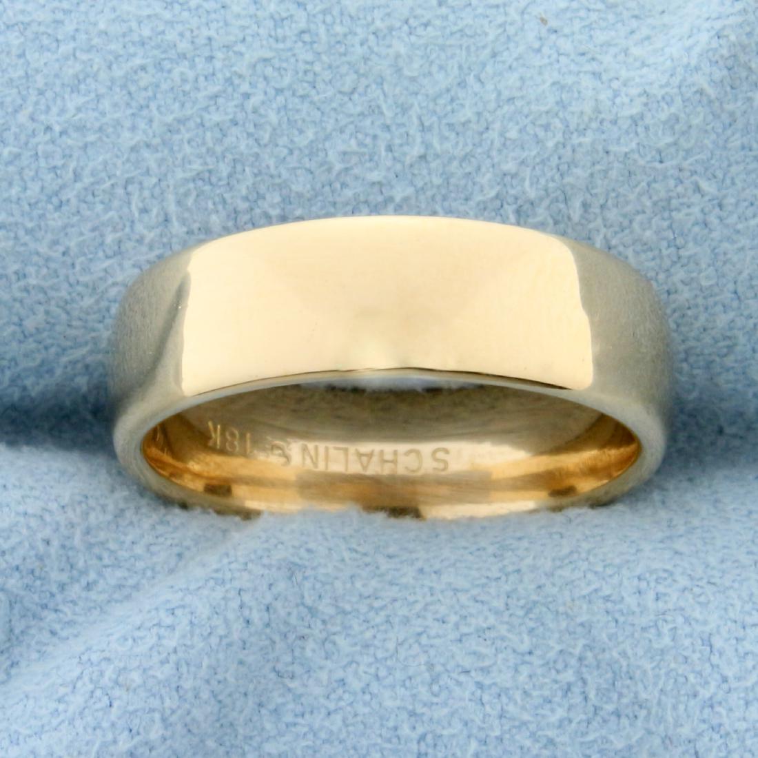Women's Wedding Band Ring in 18K Yellow Gold: In 18K Yellow Gold. 5.9mm wide. Size 7 3/4. 7.7g.