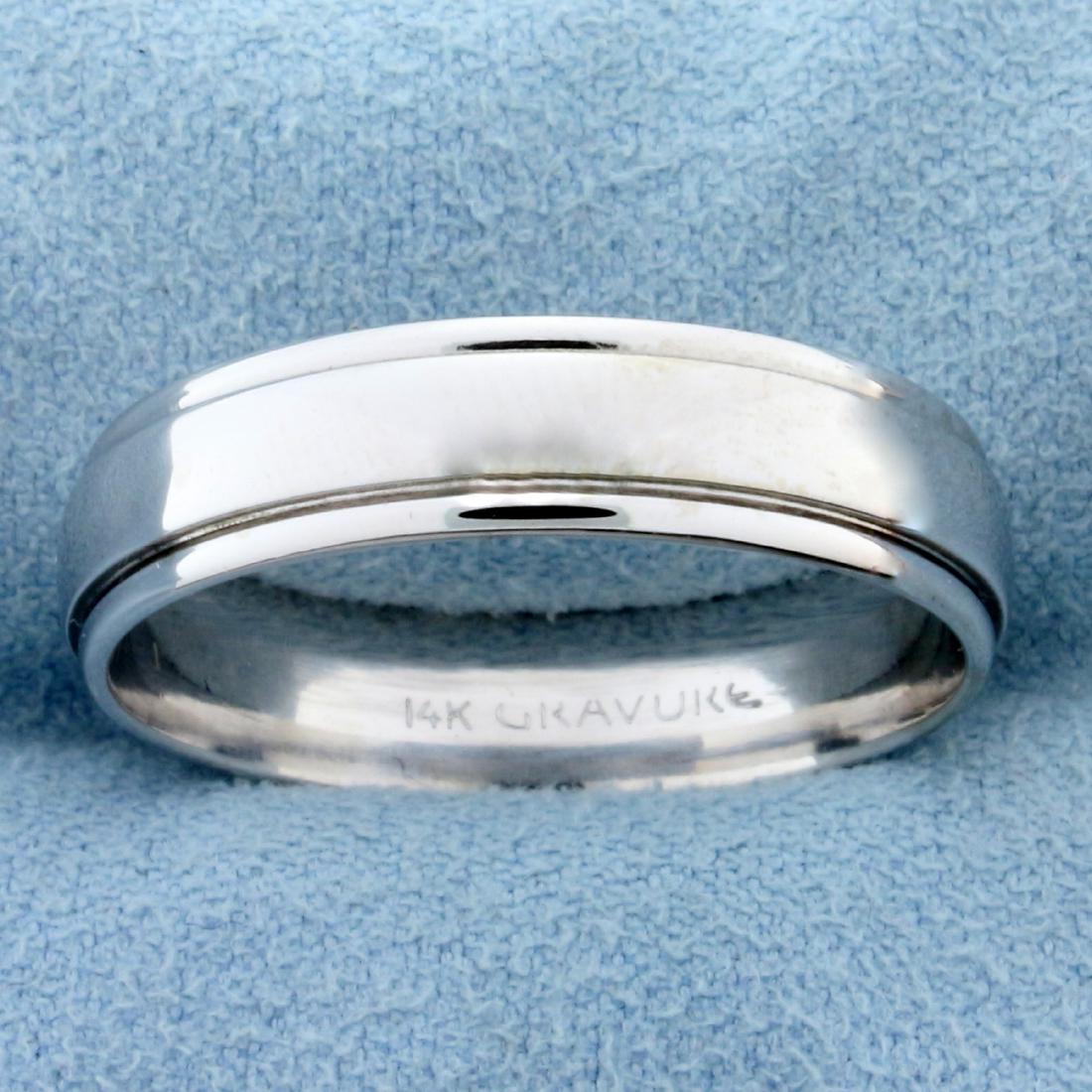 Men's Wedding Band Ring With Banded Edge in 14k White: In 14K White Gold. 5.9mm wide. Size 13 1/2. 7.0g.