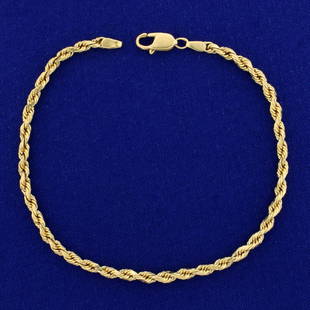 Rope Anklet in 14K Yellow Gold: In 14K Yellow Gold. 9 1/4 inches long and 3.5mm wide with lobster clasp. 9.8g