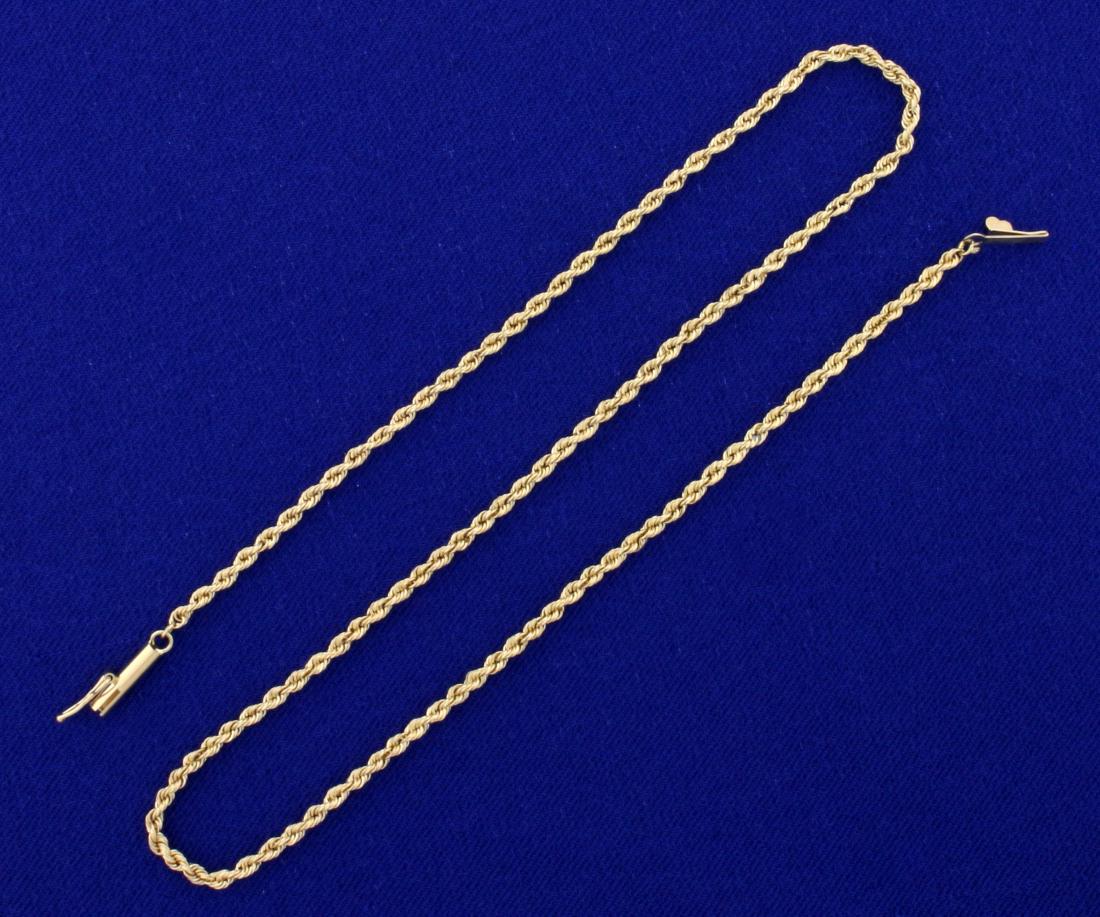 13 1/2 Inch Choker Length Rope Style Neck Chain in 14K: In 14K Yellow Gold. 13 1/2 inches long and 1.9mm wide. With safety clasp. 4.1g