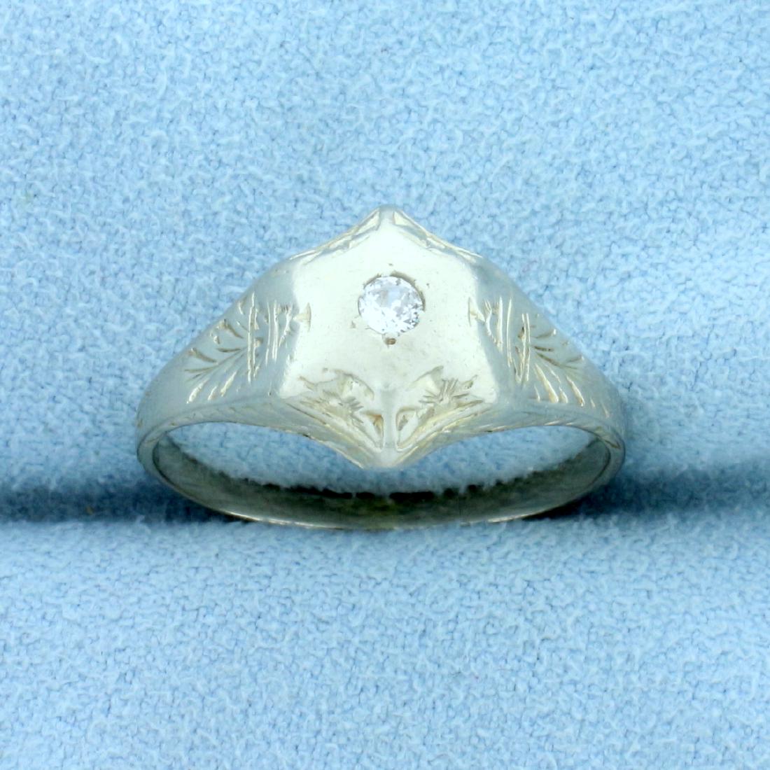 Antique Old European Cut Solitaire Diamond Ring in 18K: In 18K White Gold. Contains one high quality .07ct Old European cut Diamond, VS clarity/G color. Size 8 1/2. 3.1g.