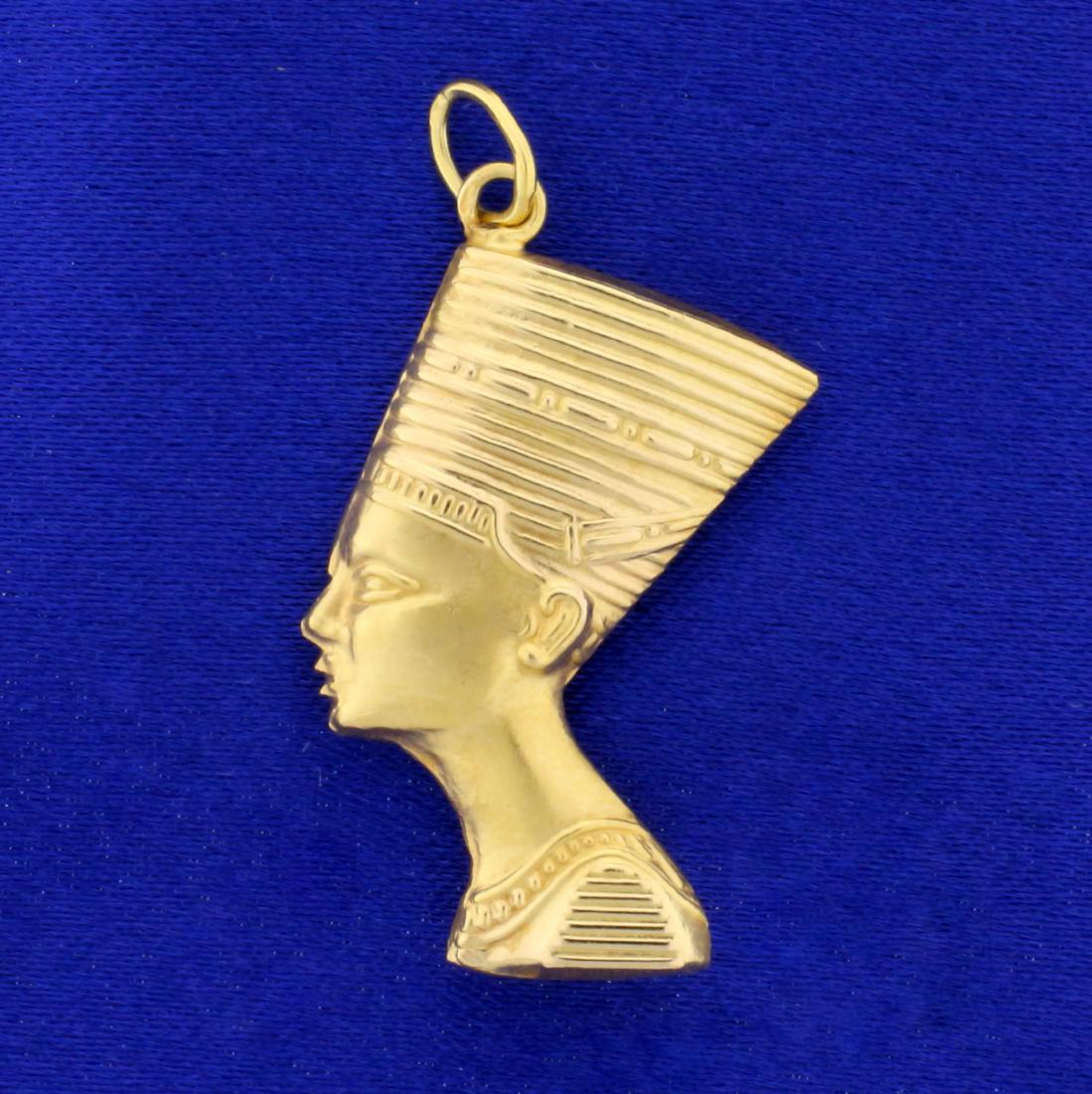 Egyptian Queen Nefertiti Pendant in 22K Yellow Gold: In 22K Yellow Gold. 1 1/2 inches long with bale. 2.3g