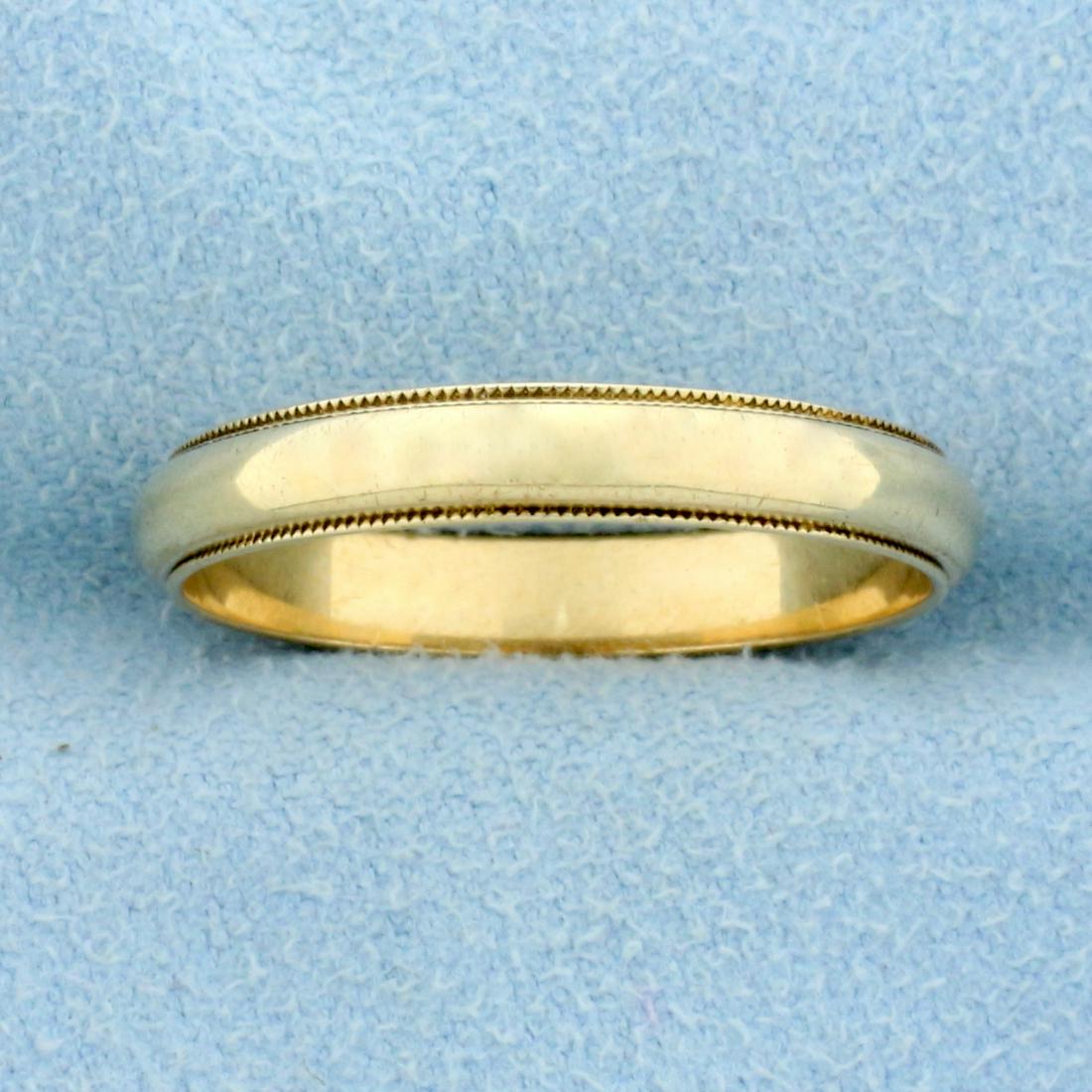 Thin Beaded Edge Wedding Band Ring in 10K Yellow Gold: In 10K Yellow Gold. 3.5mm wide. Size 10 1/2. 2.8g.