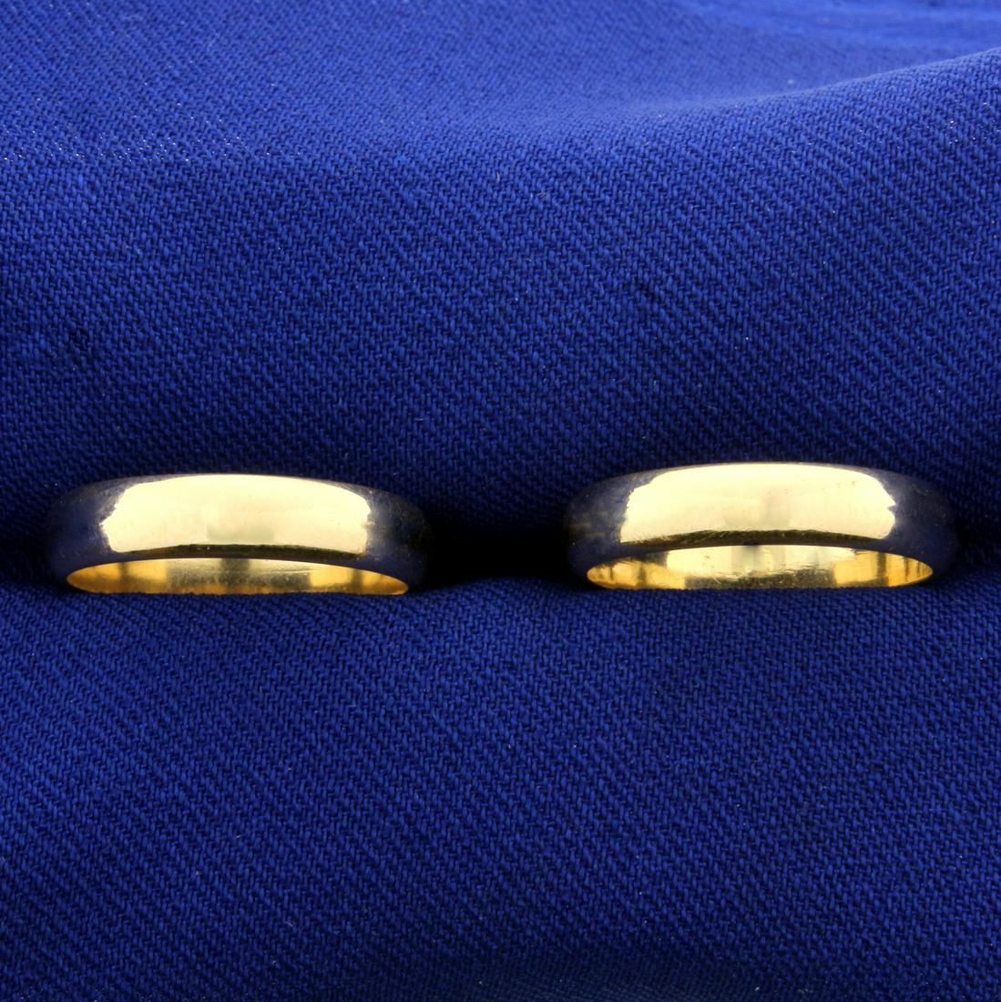 Two Gold Stacking Band Rings in 14K Yellow Gold: In 14K Yellow Gold. Contains two rings. 3.75mm wide. Size 5. 5.2g