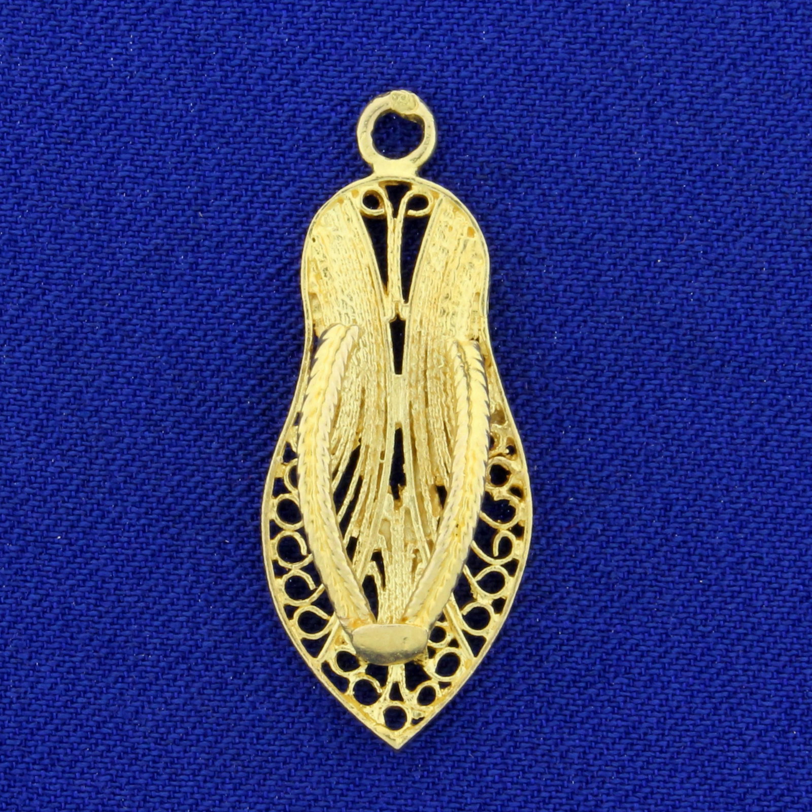 Detailed Flip Flop Slipper Charm or Pendant in 22K: In 22K Yellow Gold. 1 inch long, 1/2 inch wide. Jump ring can attach at top. 3.2g.