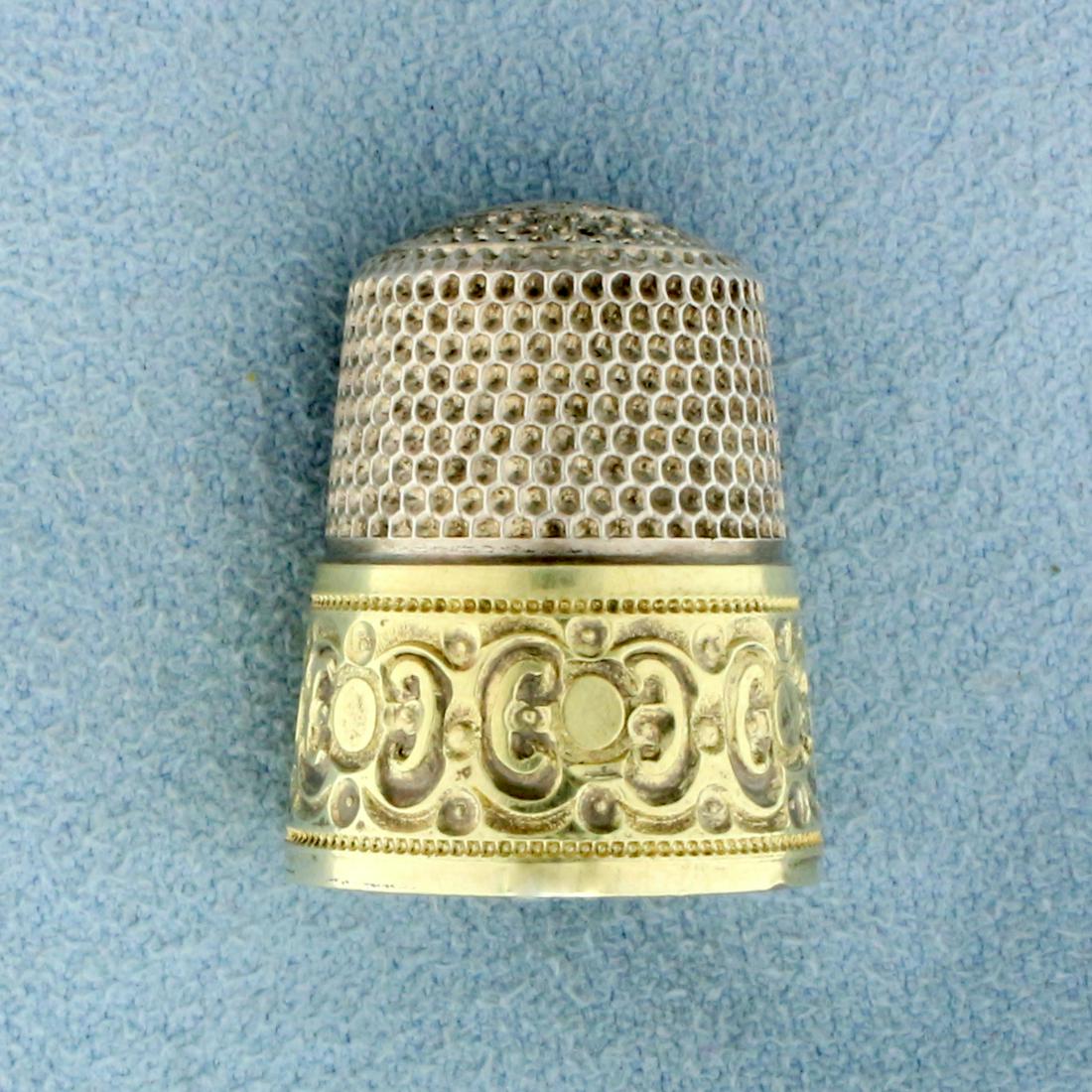 Antique Engraved Sewing Thimble in Sterling Silver: In Sterling Silver. 13/16 inch long, 10/16 inch diameter. 5.8g.