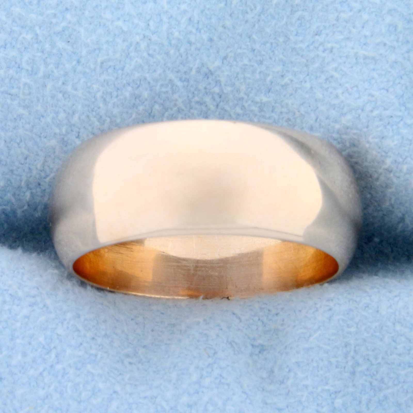 Antique Domed Wide Wedding Band Ring in 14K Rose Gold: In 14K Rose Gold. 7.6mm wide with dome shape band. Size 7. 7.1g.
