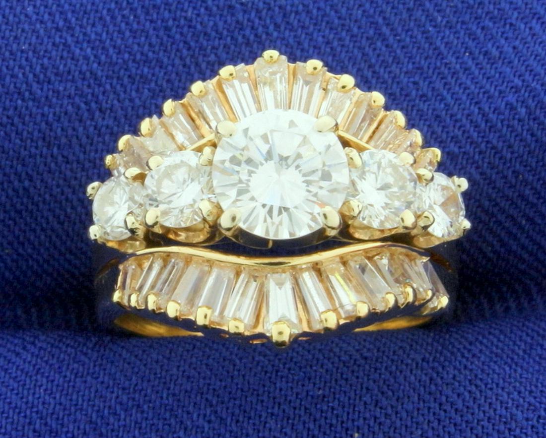 2.75 Carat TW Diamond Engagement Ring in 14k Yellow: In 14k yellow gold. Center diamond is 1 ct high quality round brilliant cut, G color/SI clarity, excellent cut with lots of sparkle and brilliance. Also contains two .22 ct and two .13 ct high quality