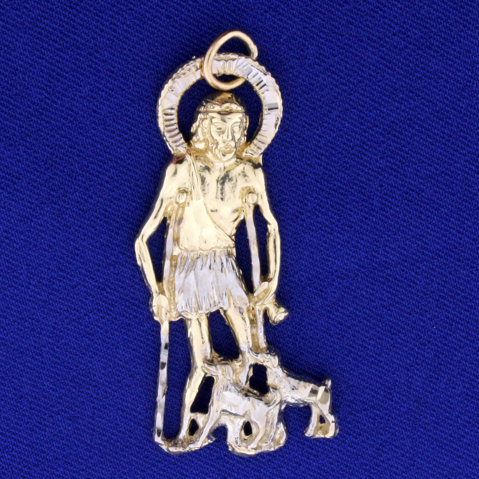Saint Lazarus Pendant in 14K Yellow and White Gold: In 14K Yellow and White Gold. 1 7/8 inches long. 7/8 inches wide. 6.7g.