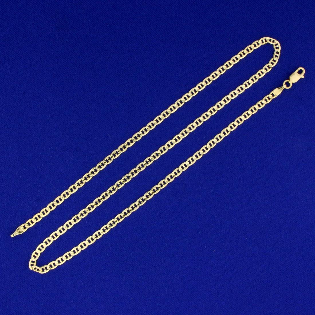 Italian-Made 18 Inch Mariner or Anchor Link Chain: In 14K Yellow Gold. 18 1/4 inches long with lobster clasp. 3.15mm wide. Lobster clasp. 7.6g